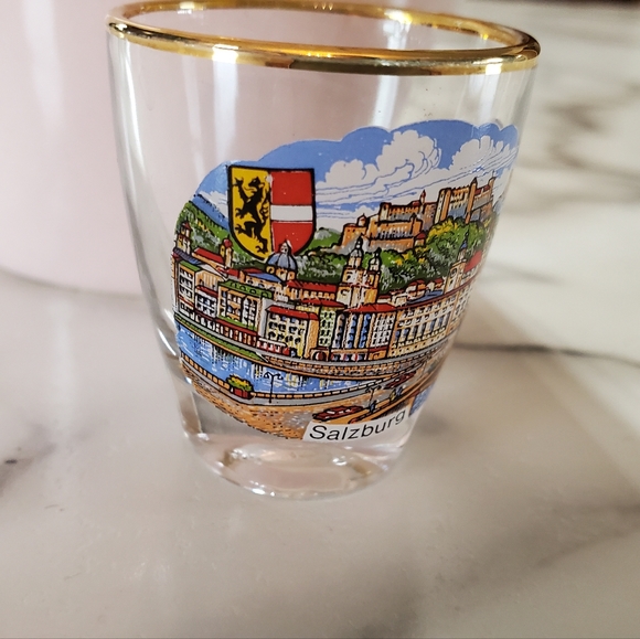 Salzburg Austria with City and Bridge Vintage Shot Glass with Gold Rim - Picture 4 of 9